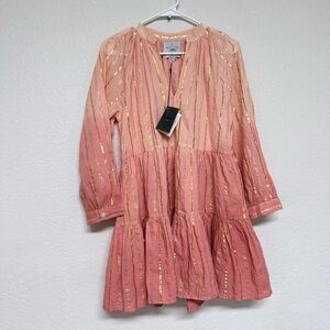 AREA Stars NEW St. Tropez Gold Striped Ombre Long Sleeve Popover Dress Small